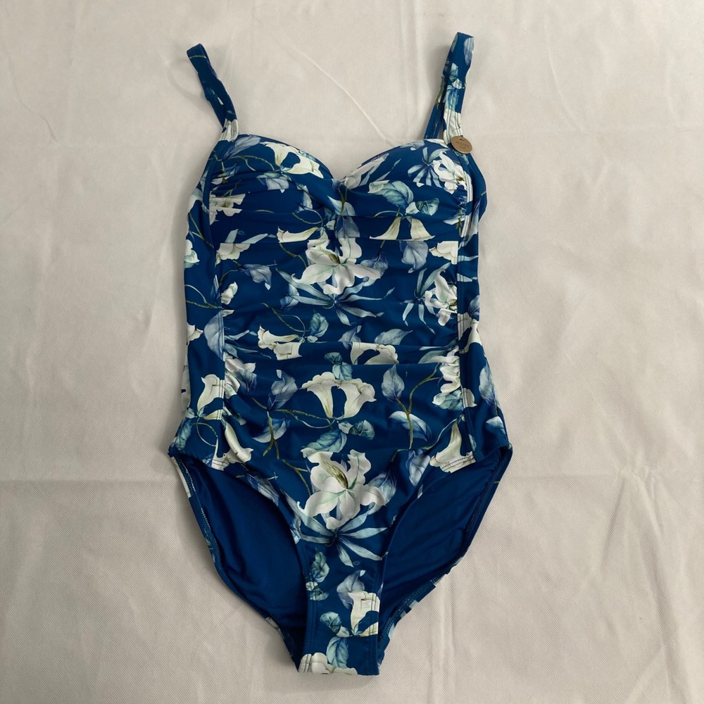 Nip Tuck Swim One Piece Swimsuit Size 6 Blue Floral Multi Fit Cup Tummy Control